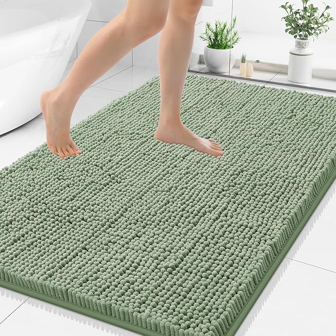 Smiry Luxury Chenille Bathroom Rugs 48x32, Extra Soft and Absorbent Shaggy Bath Mat, Machine Washable, Non-Slip Plush Carpet Runner for Tub, Shower, and Floor, Home Decor Accessories, Sage Green by Smiry