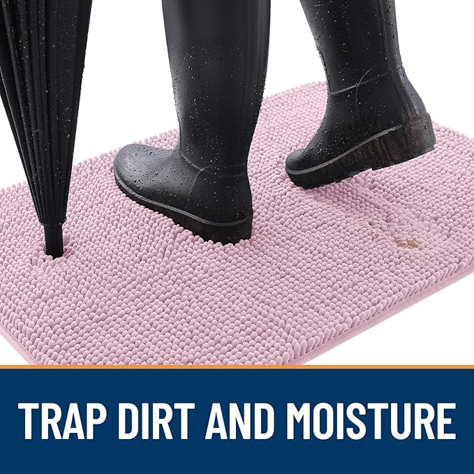 OLANLY Dog Door Mat for Muddy Paws 59x20, Absorbs Moisture and Dirt, Absorbent Non-Slip Washable Doormat, Quick Dry Chenille Mud Mat for Dogs, Entry Indoor Entryway Carpet for Inside Floor, Dusty Rose - Image 2