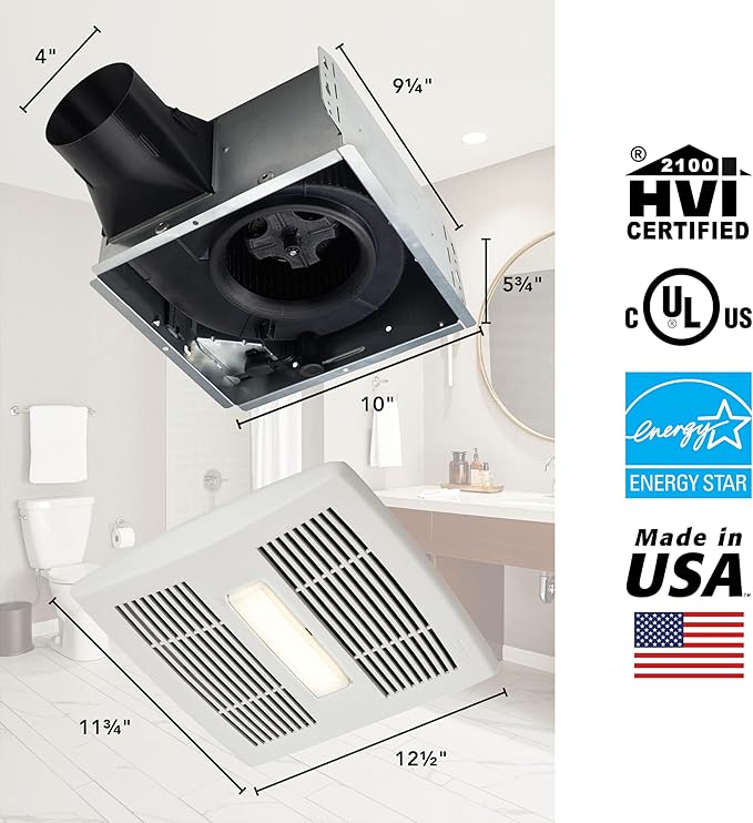 Broan-NuTone Bathroom Exhaust Fan with LED Light and Roomside Installation, ENERGY STAR Certified, 110 CFM, Very Quiet 1.0 Sones White, AE110L - Image 5