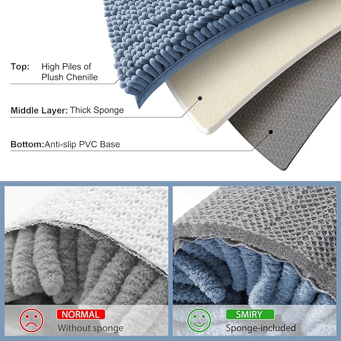 Smiry Luxury Chenille Bathroom Rugs 34x21, Extra Soft and Absorbent Shaggy Bath Mat, Machine Washable, Non-Slip Plush Carpet Runner for Tub, Shower, and Floor, Home Decor Accessories, Grayish Blue - Image 5