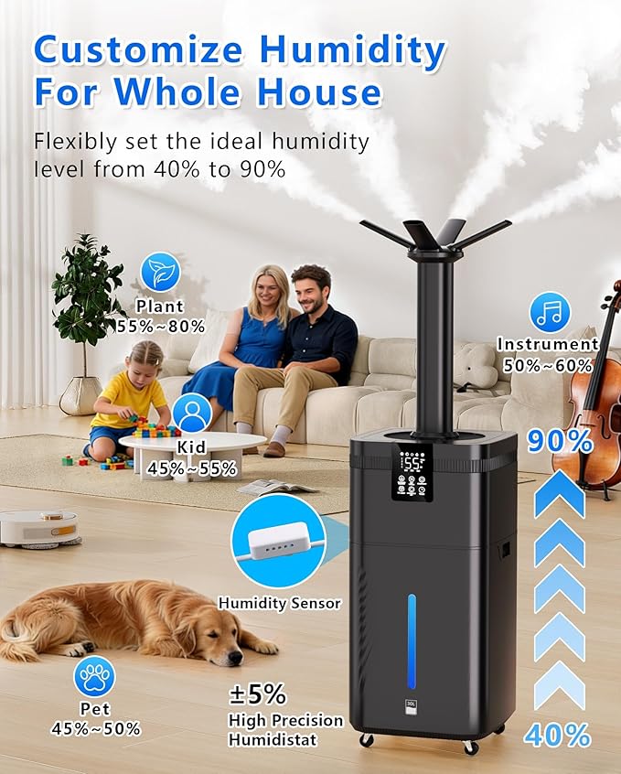 30L/7.93Gal Commercial Humidifier Large Room 4200 sq.ft, Whole House Humidifiers 3000ml/H Mist Output, Cool Mist Industrial Humidifiers for Home, Plants, Office, Warehouse, Greenhouse, Black - Image 5