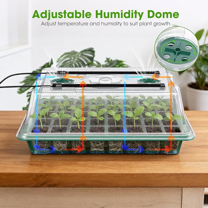 Seed Starter Tray with Grow Light, 2 Pack 80-Cell Seedling Starter Kit with Smart Timer & Humidity Dome, Indoor Plant Germination Kit with 100pcs Nursery Bags & 2-in-1 Sprinkler for Seed Starting - Image 3