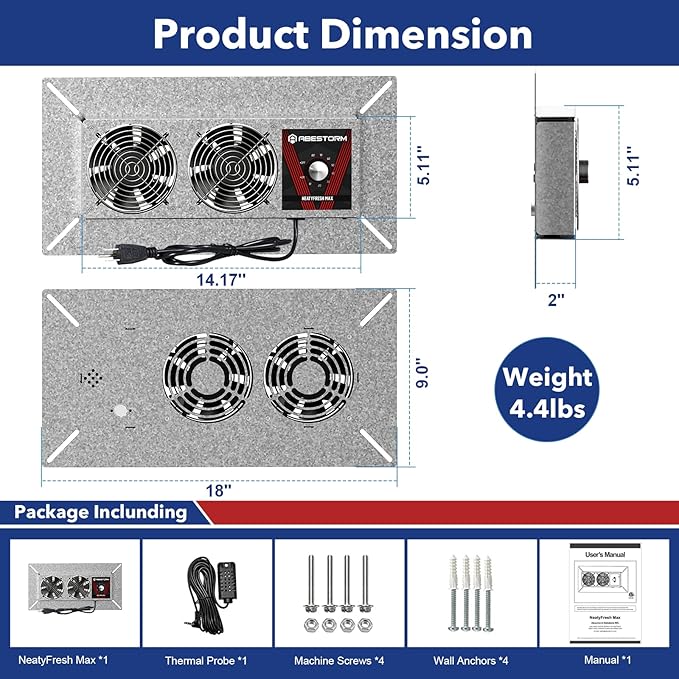 Abestorm Crawlspace Ventilation Fan with Humidistat, Basement Vent Fans with Dehumidistat & Freeze Protection Thermostat, Dual Air Vent Fan for Basement/Kitchen (220 CFM Airflow) - Image 7