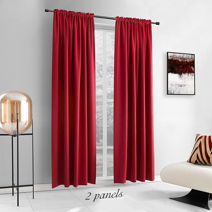 DONREN Backdrop 5FT x 8FT Curtains for Parties-Home Decoration Thermal Insulated Rod Pocket Blackout Draperies/Drapes for Bedroom (2 Panels, 60 inches x 96 inches, Red) - Image 2