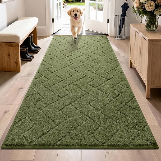 PURRUGS Dirt Trapping Door Mat 32" x 70", Non-Slip Machine Washable Entry Rug, Dog Doormat, Indoor Front Door Mat, Super Absorbent Entryway Rug for Muddy Shoes & Paws, Sage Green by PURRUGS
