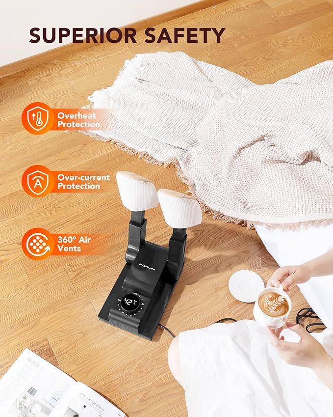 FORLIM [Upgraded Temperature Control] Boot Dryer for Work Boots - Shoe Dryer with 24-Hour Delay Timer, Portable Glove Dryer & Boot Warmer, Automatic Shut-Off Timer, Folding Design, Smart Panel, Black - Image 5