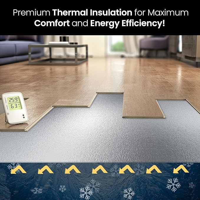 3-in-1 Acoustic Premium Floor Underlayment - 200 sqft Roll - 3mm Thick EVA with Silver Foil Vapor Barrier - Moisture Barrier, Thermal Insulation, Sound Insulation (Green Protect) - Image 5