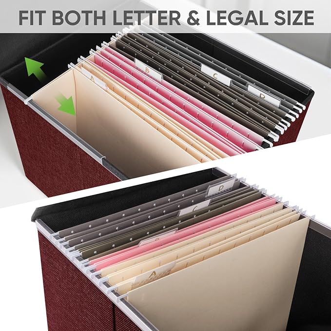 BALEINE Modern Red File Storage Box with Lid, Collapsible File Folder Organizer, 2 Pack, 15x12.5x10.5 inches - Image 3