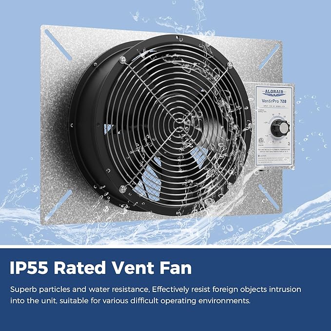 ALORAIR 720 CFM High Flow Powered Crawl Space Ventilation Fan, IP55 Rated 10" Basements Vent Fan with Freeze Protection Thermostat & Dehumidistat, for Crawlspace, Garage, Basements, Attic, Exhaust - Image 3