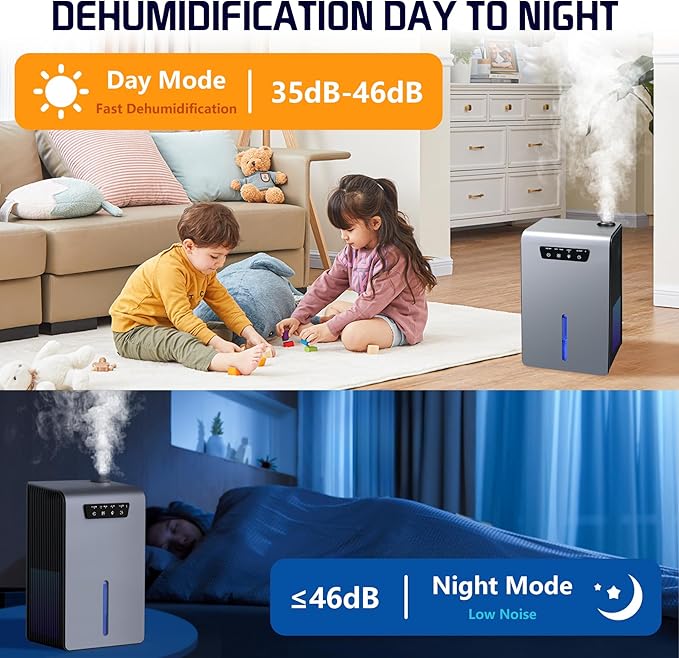 Dehumidifier,2 in 1 Humidifier Dehumidifier Combo,102 OZ Water Tank Dehumidifiers for Home Bedroom,Basement Bathroom,Auto Shut Off,Sleep Mode,7 Colors LED Light - Image 6