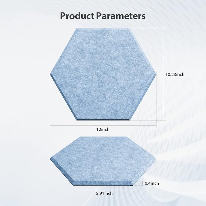12 Pack Acoustic Panels Self Adhesive Sound Proof Foam, High Density Sound Acoustic Foam Panel, 12X10.23X0.4 Inch Hexagon Wall Panels in Home,Office,Reccording Room,Studio(Light Sky Blue) - Image 6