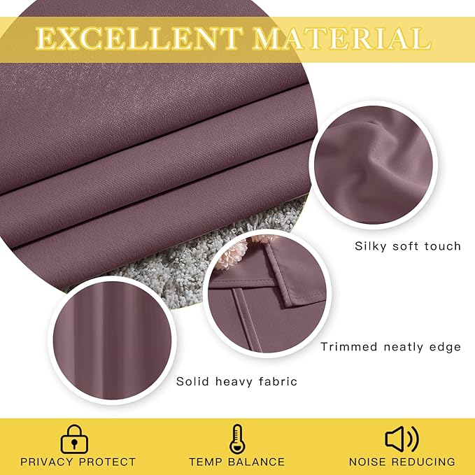NICETOWN Wide Curtain 84 inch Length for Living Room, Grommet Thermal Insulated Blackout Room Divider Curtain Sound Proof Light Blocking for Patio/French Door (Dry Rose, 1 Panel, W80 x L84) - Image 4