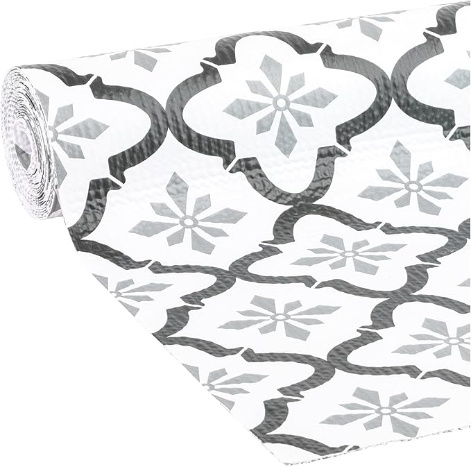 Smooth Top EasyLiner for Cabinets & Drawers - Easy to Install & Cut to Fit - Shelf Paper & Drawer Liner Non Adhesive - Non Slip Shelf Liner - 20in. x 6ft. - 6 Roll Project Pack - Gray Quatrefloral - Image 2