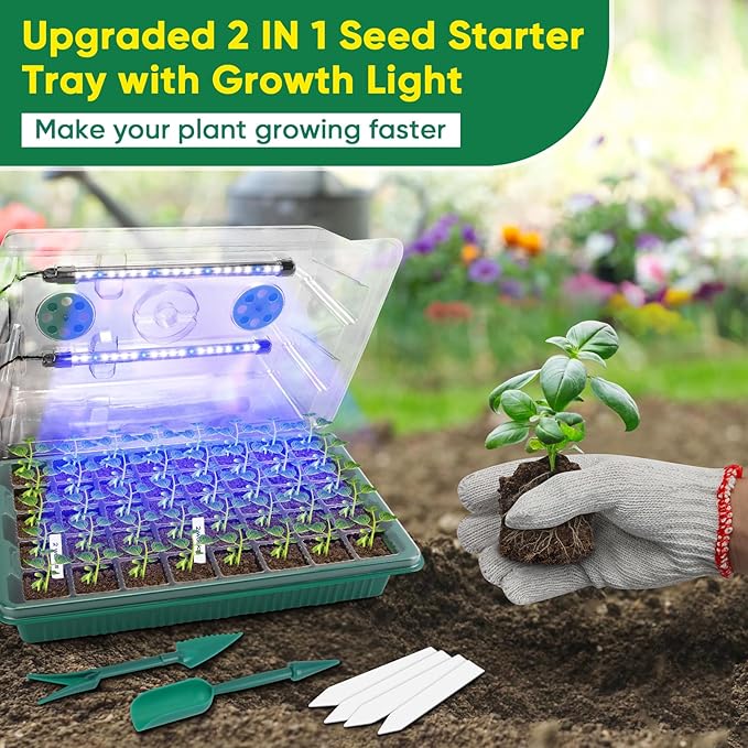 BlumWay Seed Starter Tray with Grow Light,4 Pack 160 Cells Seedling Tray with Humidity Dome/Indoor Grow Kit for Deep-Rooted Seedlings,Adjustable/Timed Light Plant Starter Set - Image 7