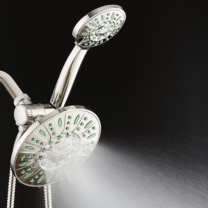 AquaDance Antimicrobial/Anti-Clog High-Pressure 30-setting Rainfall Shower Combo, Microban Nozzle Protection from Growth of Mold, Mildew & Bacteria, Brushed Nickel Finish/Coral Green Jets - Image 6