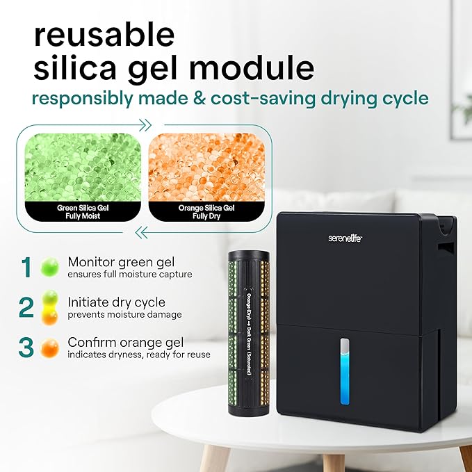 SereneLife Dehumidifier, Quiet 2-in-1 Thermoelectric & Desiccant Dehumidifiers for Home, 85 oz Tank Drying Base w/Small Room Attachment, Smart Humidity Control for Basement, Bathroom, Bedroom, Closet - Image 4