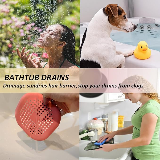 Hair Drain Catcher,Square Drain Cover for Shower Silicone Hair Stopper with Suction Cup,Easy to Install Suit for Bathroom,Bathtub,Kitchen 2 Pack (Orange) - Image 4