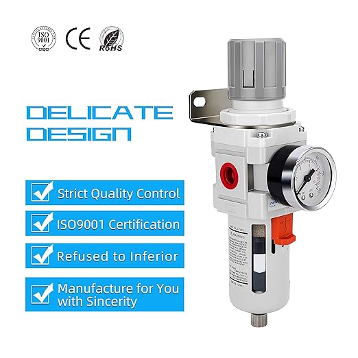 NANPU 1/2" NPT Compressed Air Filter Regulator Combo Piggyback, 5 Micron Brass Element, Poly Bowl, Semi-Auto Drain, Metal Bracket, 0-150 psi Gauge - Image 6