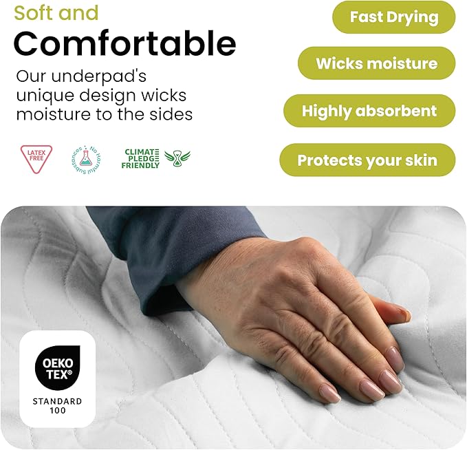 IMPROVIA® Washable Underpads, Heavy Absorbency Reusable Incontinence Pads for Kids, Adults, Elderly, and Pets - Waterproof Protection Floor White & White (2 Pack - 34x52) - Image 4