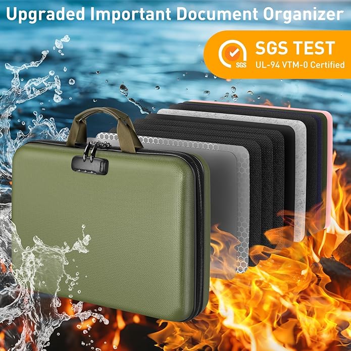 Fireproof Document Organizer Bag, 5200℉ File Organizer Safe Box, Hard Shell Document Bag with 13 Pocket Accordion File Folder - Image 4