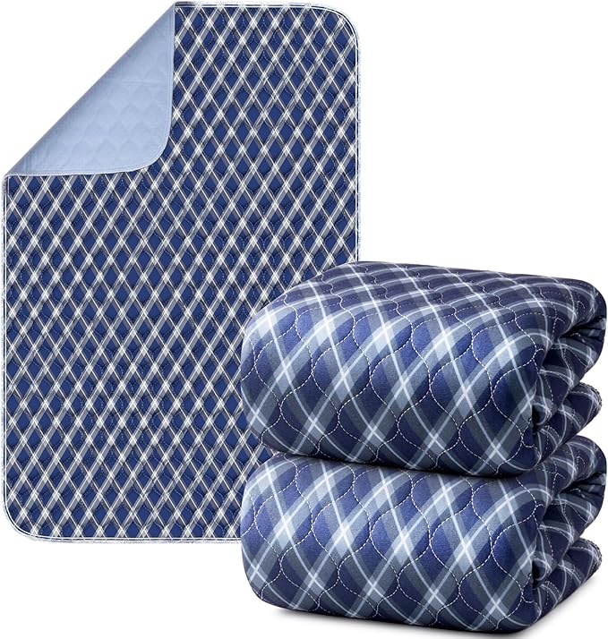 Non-Slip Bed Pads for Incontinence Washable (36" x 72"|2 Pack), Navy Blue Grid, Waterproof Bed Pads, Bed Wetting Pads for Bed, Sofa, Floor, Resuable Underpads for Adults, Seniors, Pet by Brosive