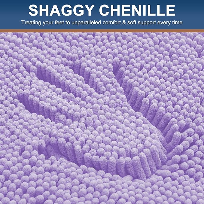 Smiry Luxury Chenille Bathroom Rugs 48x32, Extra Soft and Absorbent Shaggy Bath Mat, Machine Washable, Non-Slip Plush Carpet Runner for Tub, Shower, and Floor, Home Decor Accessories, Purple - Image 3