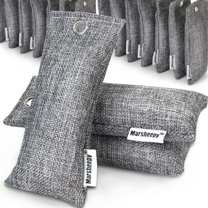 Marsheepy 24 Pack Charcoal Shoe Deodorizer Bags, Bamboo Charcoal Air Purifying bags, Odor Absorber, Odor Eliminator for shoes, Home, Closet, Pet（24X50g） by Marsheepy
