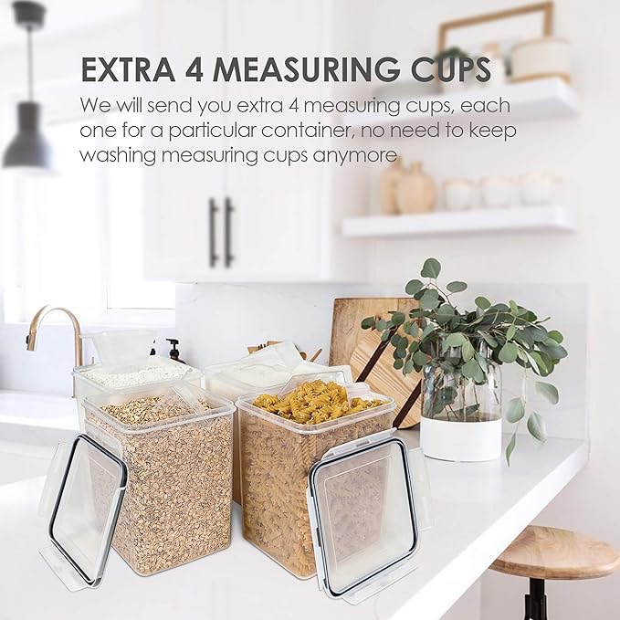 Vtopmart 4 PCS Large Food Storage Containers 5.2L / 175oz, 4 Pieces BPA Free Plastic Airtight Canisters for Flour, Sugar, Baking Supplies, Rice with Lids, 4 Measuring Cups and 24 Labels, Black - Image 6