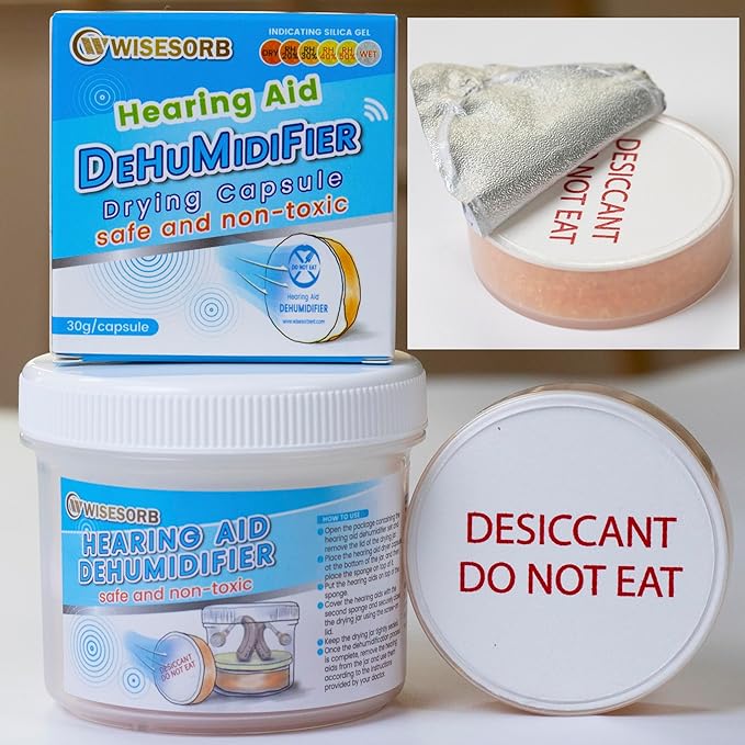 Hearing Aid Dryer, Hearing Aid Dehumidifier, Hearing Drying Jar and Dehumidifier Set (1 Container and 6pcs × 30g Capsules) - Image 5