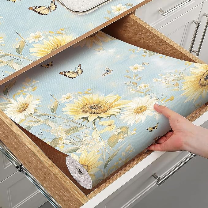 Shelf Liner for Kitchen Cabinets Non Adhesive Drawer Liner,Cabinet Liner for Shelves,Non Slip Kitchen Drawer Liners for Dresser,Waterproof Shelf Paper for Refrigerator,Cupboard,12In x 16.4FT by Quttisay