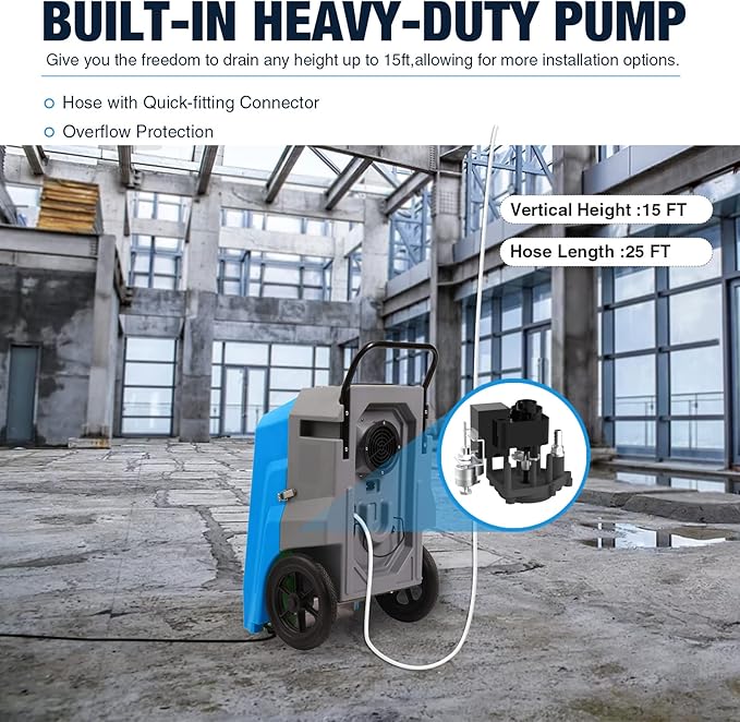 MOUNTO 180Pints Commercial Dehumidifier with Pump and Drain Hose, LGR Portable Dehumidifier with wheels for Home, Basements, Garages, and Job Sites. - Image 3