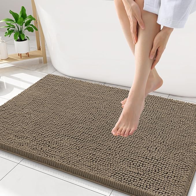 Smiry Luxury Chenille Bathroom Rugs 34x21, Extra Soft and Absorbent Shaggy Bath Mat, Machine Washable, Non-Slip Plush Carpet Runner for Tub, Shower, and Floor, Home Decor Accessories, Camel by Smiry