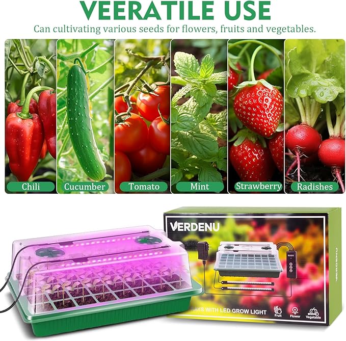 Verdenu Seed Starter Tray with Grow Light, 2 Pack 80 Cells Seed Starter Kit with Humidity Dome, Adjustable Brightness Seed Tray with Smart Timer, 3 Modes, 4 Timing, Seed Germination Kit for Indoor - Image 5