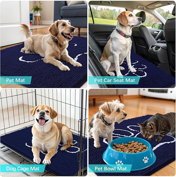 OLANLY Dog Door Mat for Muddy Paws 24x16, Paw Print Design, Absorbs Moisture and Dirt, Absorbent Non-Slip Washable Doormat, Quick Dry Chenille Mud Mat for Dogs, Entry Indoor Entryway Carpet, Navy Blue - Image 7