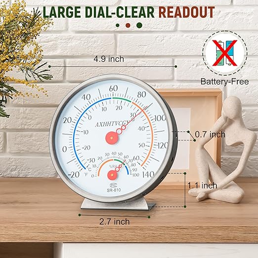 Indoor Outdoor Thermometer Hygrometer, Large Dial Wall Mount Waterproof Thermometer for Home, Garden, Patio, Greenhouse, Farmhouse Decor by AXHHTVCGY - Image 2