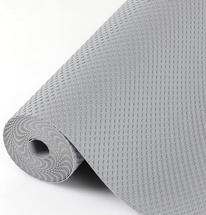 Hersvin Shelf Liners, 18in x 20ft Kitchen Drawer Mats, Non-Adhesive EVA Cupboard Protector, Cabinet Lining (Light Gray/Dot) by Hersvin