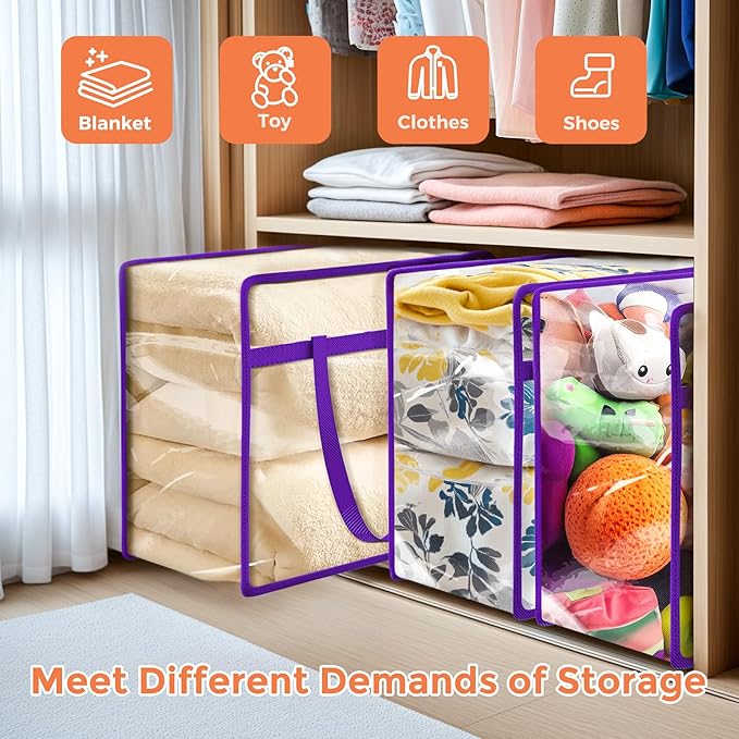 Budding Joy 6 Pack Clear Zippered Storage Bags for Clothes,40L Closet Organizers and Storage Containers Vinyl Moving Bag for Bedding, Linen, Blankets, Comforters, Clothing & Toys - Image 5