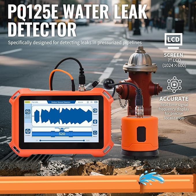 PQWT Underground Water Leak Detectors PQ125E All Scenario and Gas Wall Pipe Water Leakage Detection with Touchscreen Earphone and Carrying Case Multi Sensor Acoustic Pipeline Sound Intensifier - Image 2