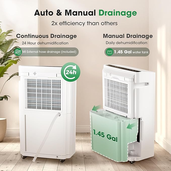 6,500 Sq.Ft Dehumidifier for Basement with Drain Hose, 186 OZ Water Tank, 60 Pint Dehumidifiers for Large Home with Three Operation Modes, Intelligent Humidity Control, 24HR Timer for Bathroom - Image 3