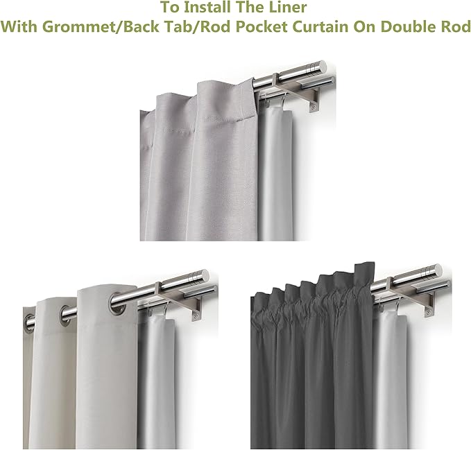 DriftAway Thermal Insulated Blackout Curtain Liner 2 Panels Each Liner Size 50 Inch by 80 Inch Rings Included - Image 8
