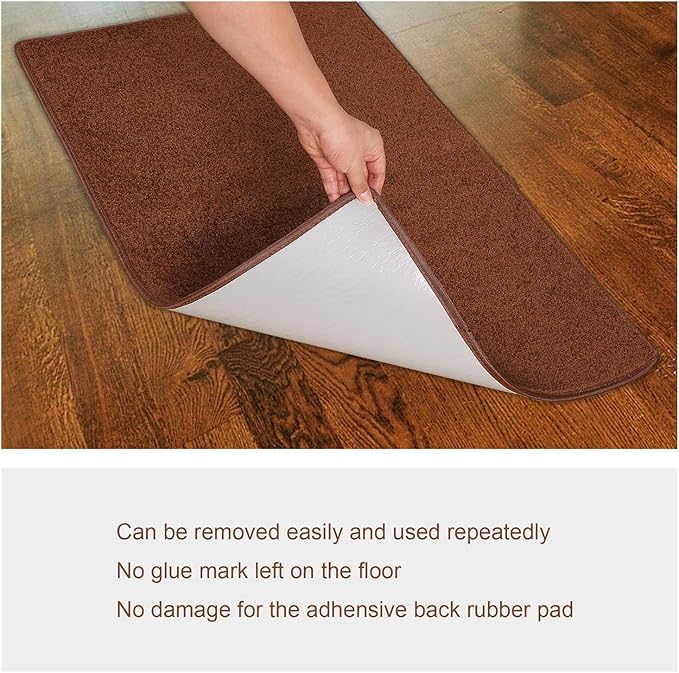 PURE ERA Carpet Stair Tread Landing Mat Tape Free Self Adhesive Non Slip Skid Resistant Indoor Doormat Area Rug Floor Mat for Kitchen Bathroom Workstations Washable Rectangle 2' X 3' (Brown) - Image 5