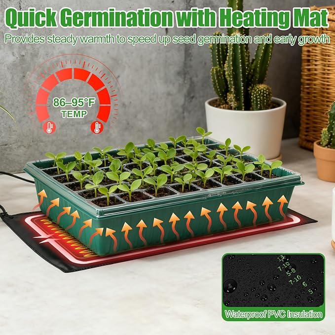 PJT Self Watering Seed Starter Tray with Grow Light & Heat Mat, 60-Cell Seed Starting Kit with 4.3” Humidity Dome for Seed Germination, Complete All-in-One Kit for Easy Seed Starting - Image 3