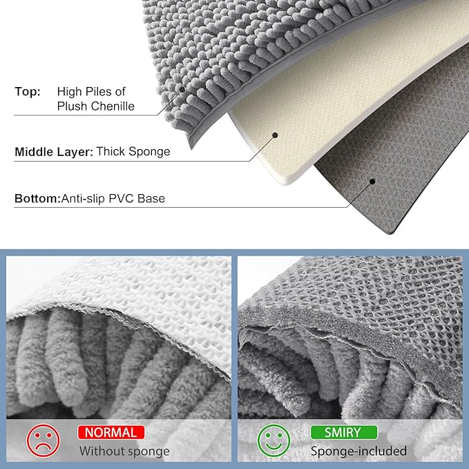Smiry Luxury Chenille Toilet Rugs U-Shaped 20x20, Soft Absorbent Non-Slip Contour Bathroom Rugs for Toilet, Machine Washable Contoured Bath Mats, Grey - Image 5