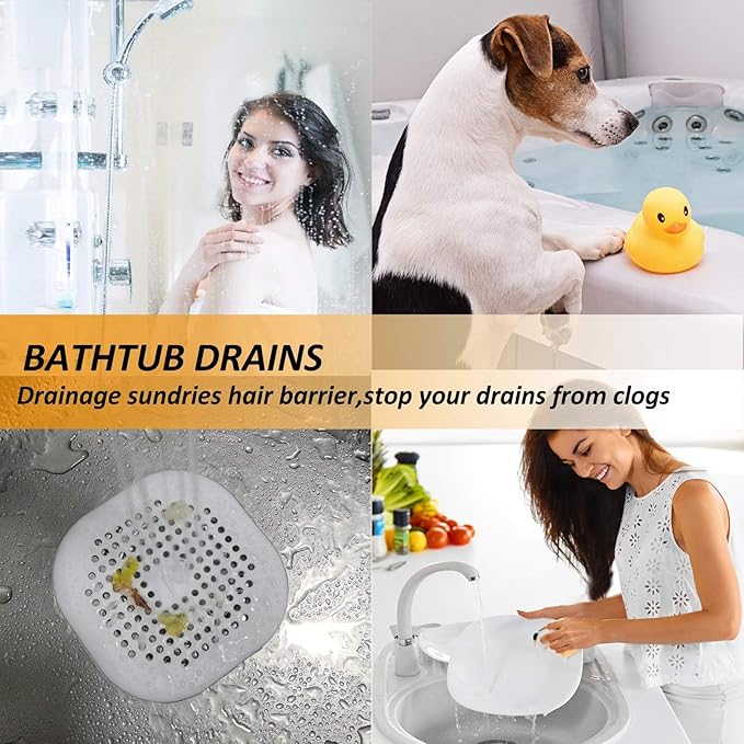 Hair Drain Catcher,Square Drain Cover for Shower Silicone Hair Stopper with Suction Cup,Easy to Install Suit for Bathroom,Bathtub,Kitchen 4 Pack (Aluminium Grey) - Image 4