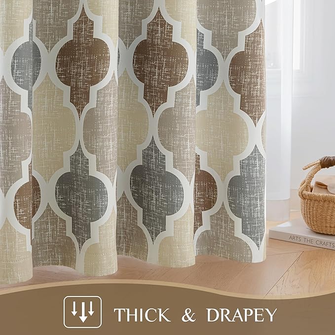 Beauoop 100% Blackout Curtains 96 Inches Long 2 Panels for Bedroom Living Room Brown Grey Moroccan Geo Room Darkening Thermal Insulated Soundproof Grommet Top Window Treatments Drapes, 50x96 Set of 2 - Image 4