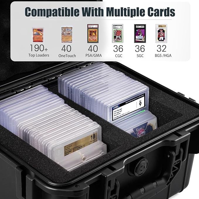 QINGUANG Graded Card Storage Box,Trading Card Case with 4 Foam Dividers,IP67 Waterproof PSA Slab Case for PSA/CSG/CGC/SGC/BGS Top Loaders Sports Cards - Image 4