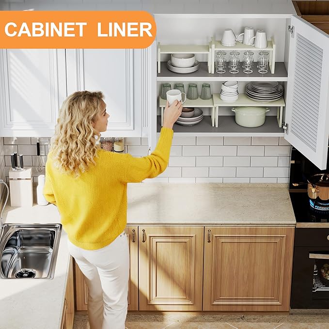 FLPMIX Non-Adhesive Kitchen Cabinet Liner: Waterproof Easy to Cut Small Drawer Shelf Liners - Clear Refrigerator Mat for Cupboard Pantry Shelves - Translucent Grey 12" x 396" - Image 2