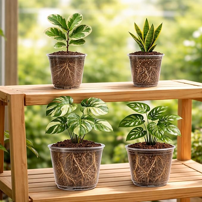 16 Pack 10/8/6/5 Inch Reinforced Large Clear Nursery Pots with Drainage Holes, Transparent Variety Pack Plastic Plant Pot for Vegetable Propagation, Root Cutting, Seed Starting - Image 6