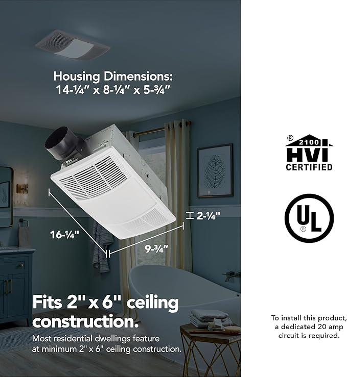 Broan-NuTone Bathroom Exhaust Fan with Heater Quiet 1.5 Sones, 80 CFM and 3-Level CCT Lighting, Powerful Ventilation and Warm Comfort for Any Bathroom - Image 5