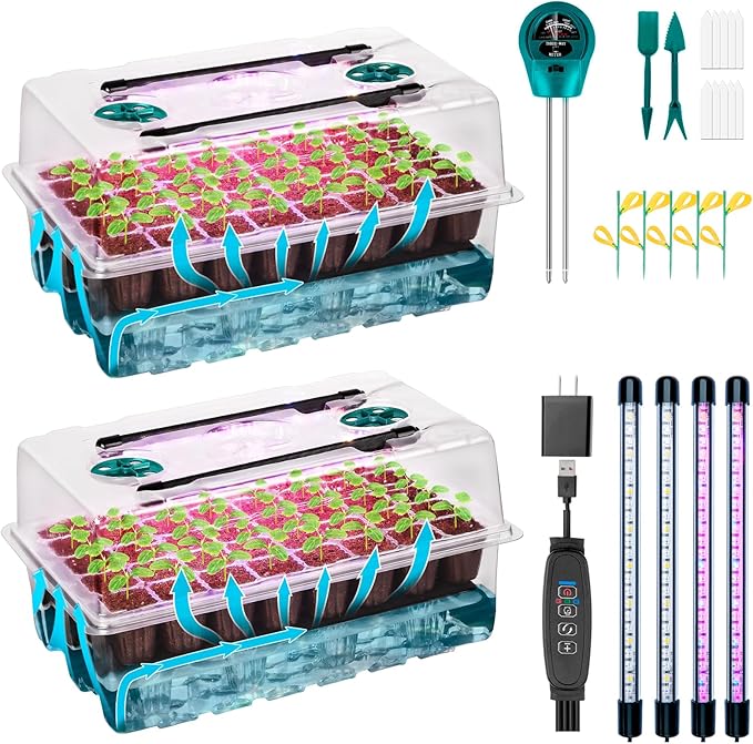 Self-Watering Seed Starter Tray with Grow Light, 80-Cell Plant Starter Trays Seed Starter Kit, Seed Starter Tray for Seed Starting, Plant Germination & Seedling Growing, 2 Pack by HUGBOW